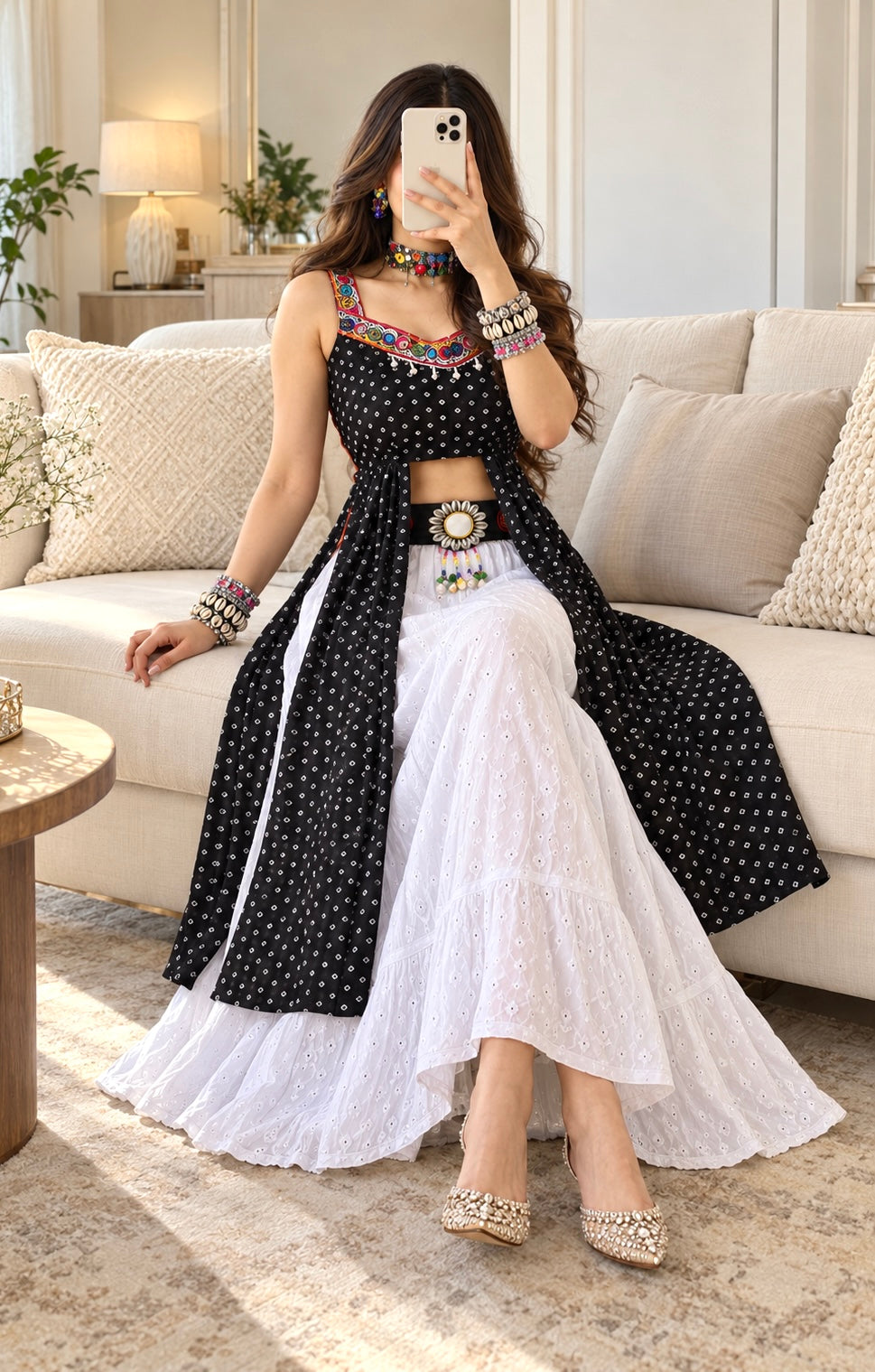 Black Bandhej Gamti Gulnaz Kurta