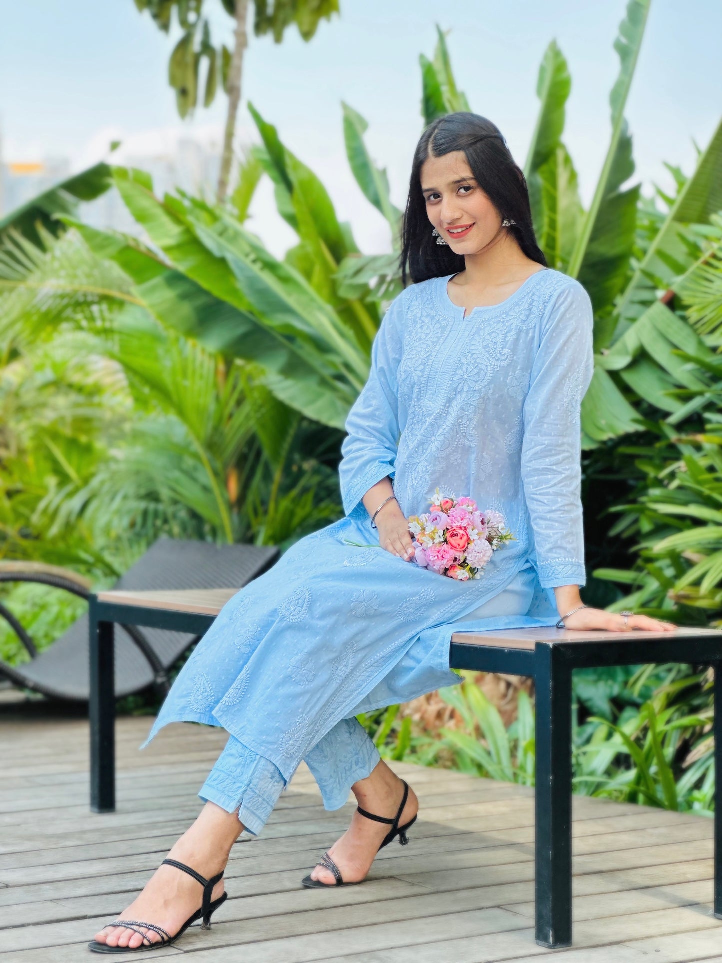 Blush Blue Chikankari Kurta Set