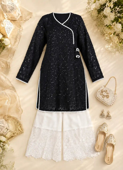 Black Leaf Angrakha Style Kurta