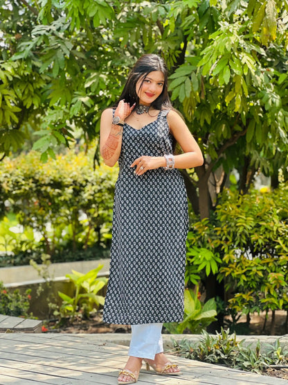 Black Jaipuri Mulmul Kurta