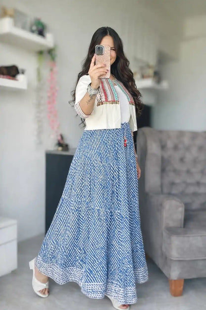 Jaipuri Blue Lehriya Twirl Skirt
