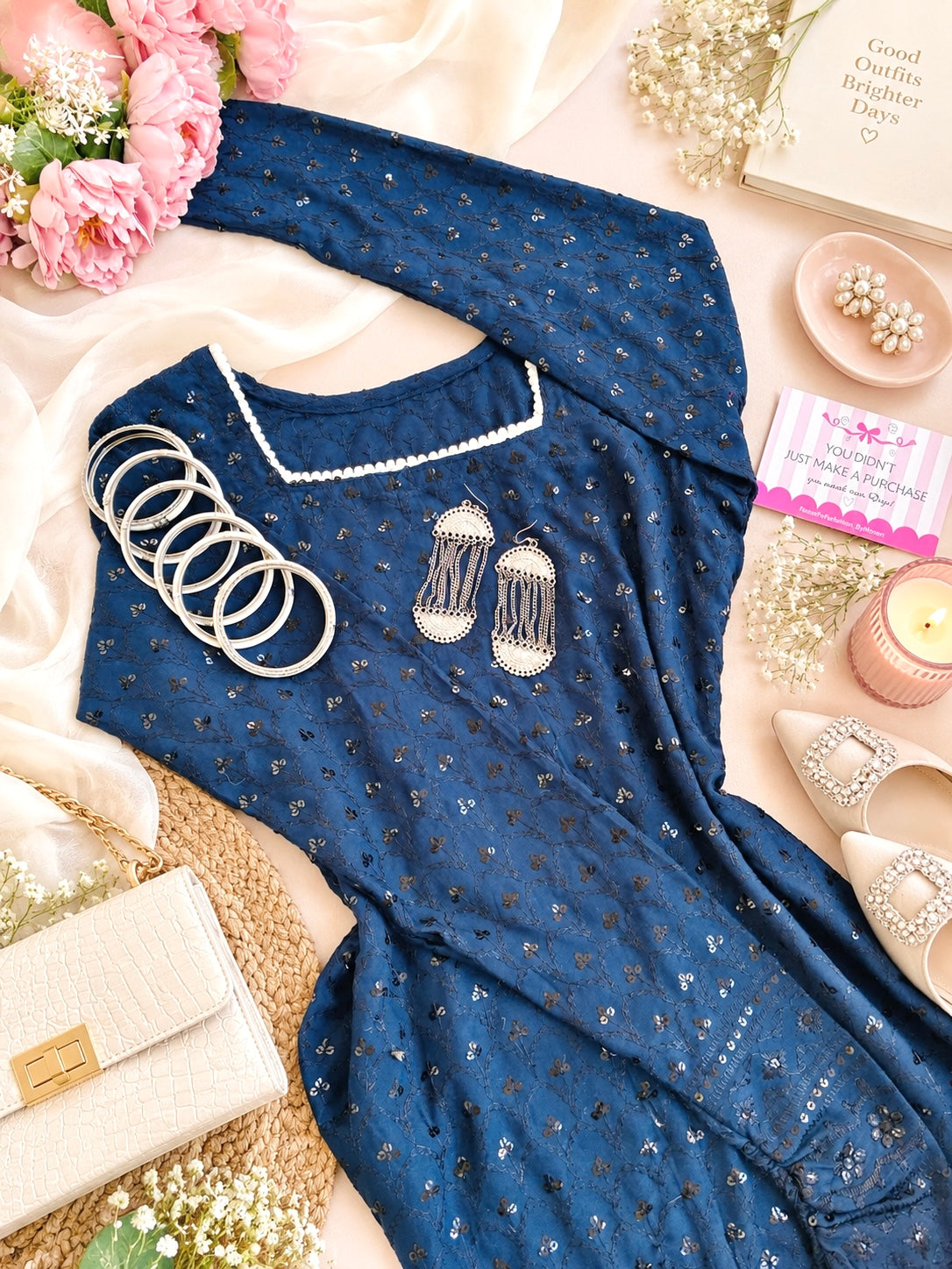Gulnaz Blue Sequin Embroidered Kurta