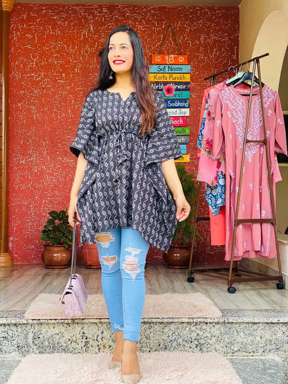 Midnight Ikkat Tunic Kaftan Top