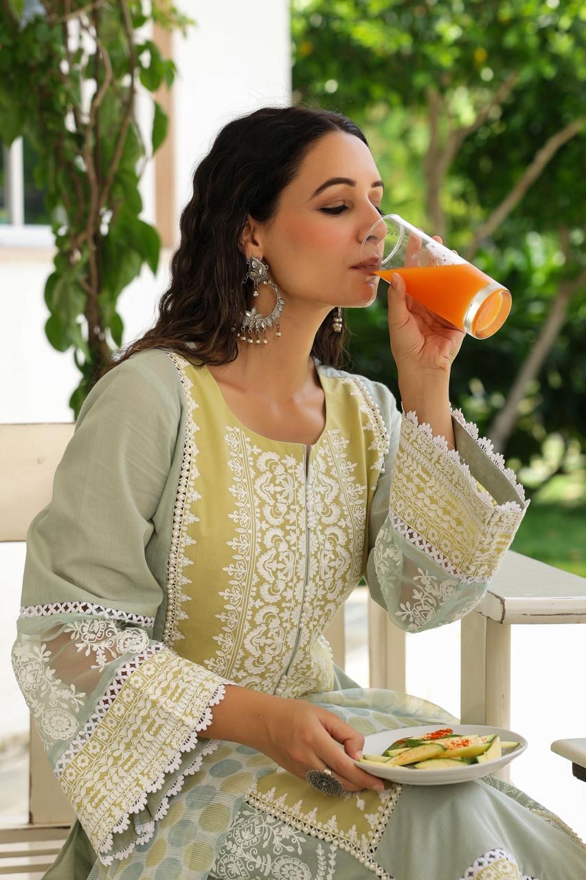 Pastoral Green Meher Embroidered Suit Set