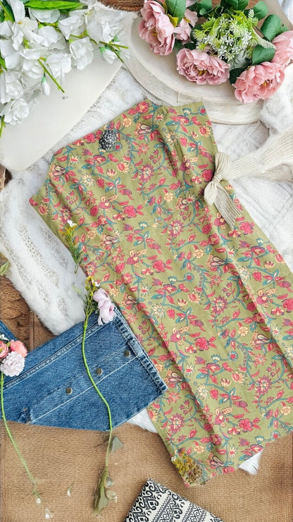 Bitter Green Jaipuri Rangriti Budget Kurta