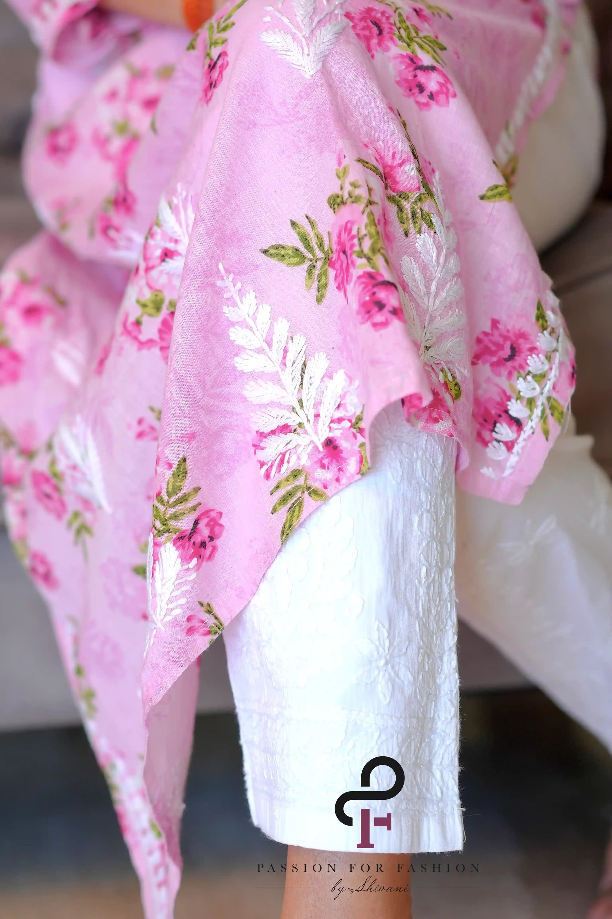 Blush Pink Rangrez Mul Chikan Kurta - Passion for Fashion by Shivani