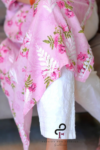 Blush Pink Rangrez Mul Chikan Kurta - Passion for Fashion by Shivani