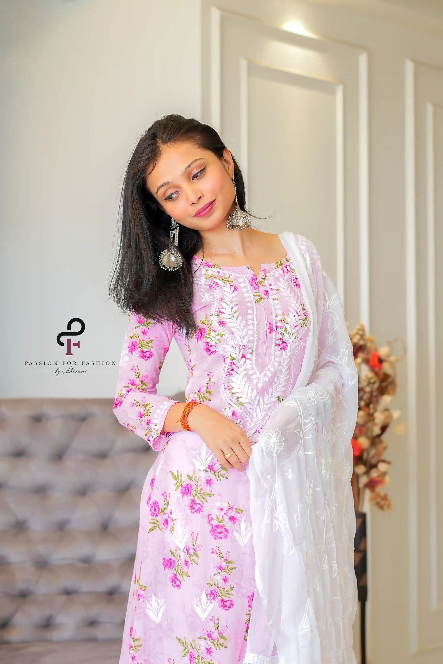 Blush Pink Rangrez Mul Chikan Kurta - Passion for Fashion by Shivani