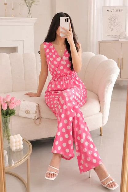 Chic Pink Polka Print Jumpsuit