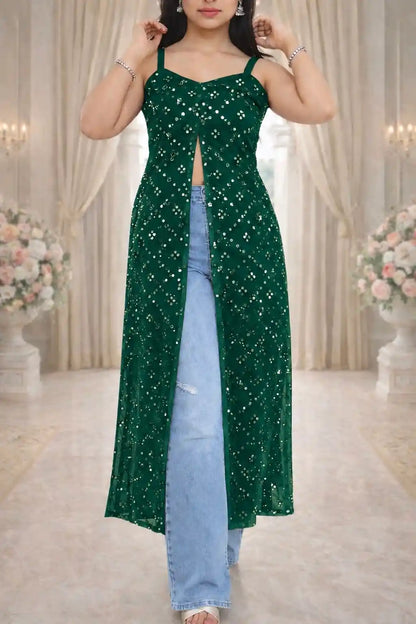 Shimmer Green Embellished Mirror Kurta