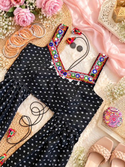 Black Bandhej Gamti Gulnaz Kurta