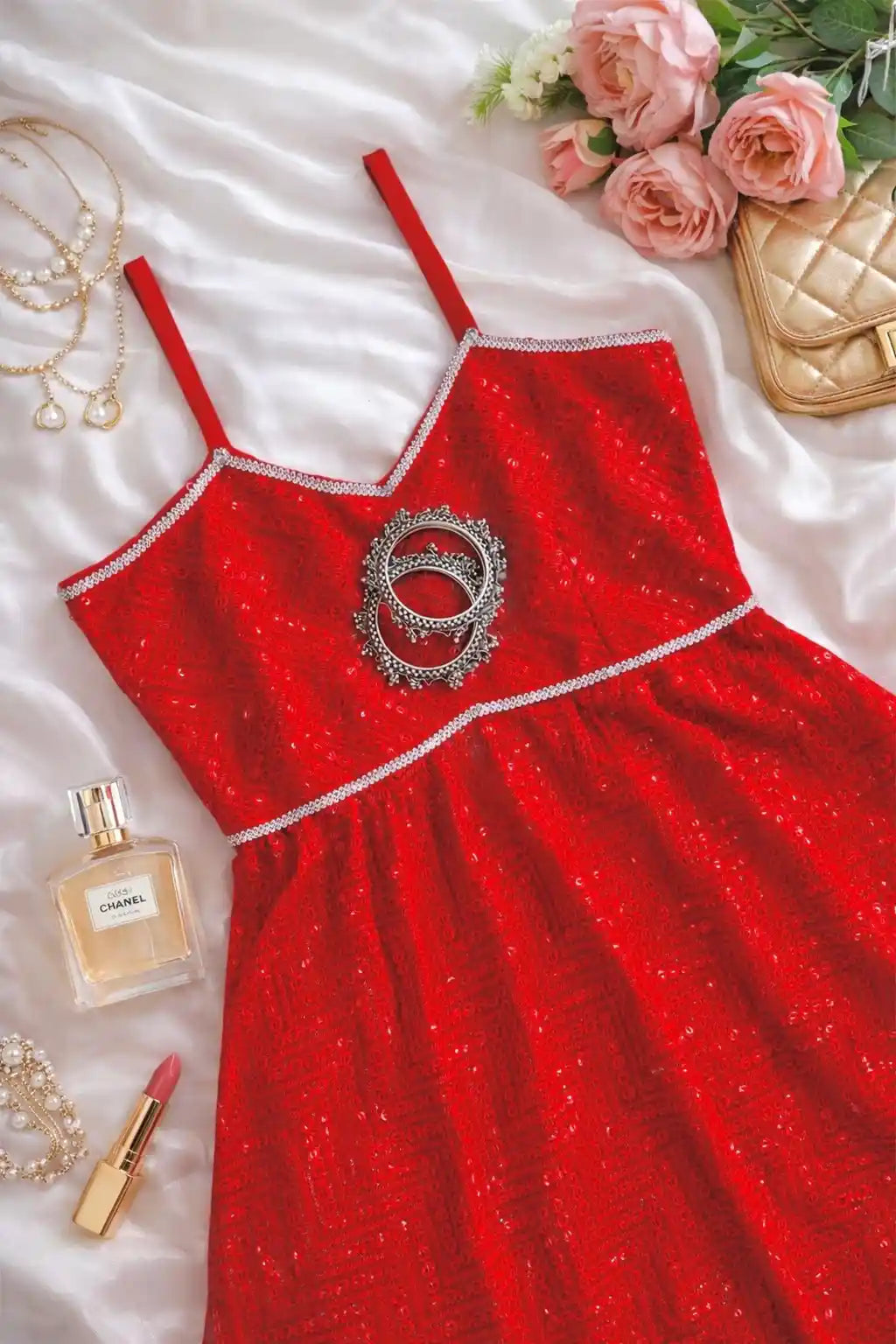 Hot Red Gulnaz Embroidered Peplum