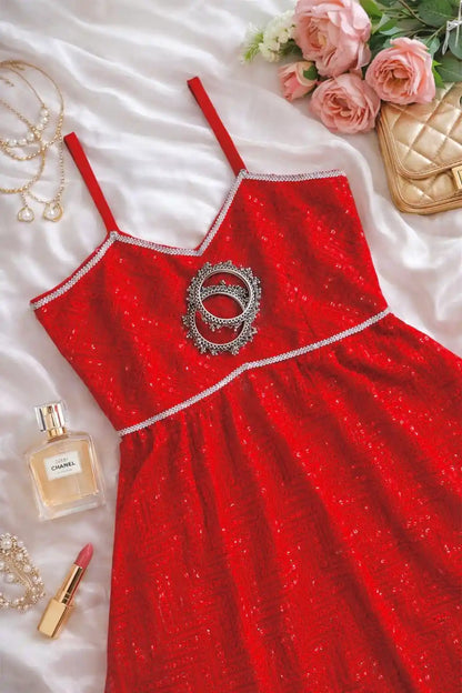 Hot Red Gulnaz Embroidered Peplum