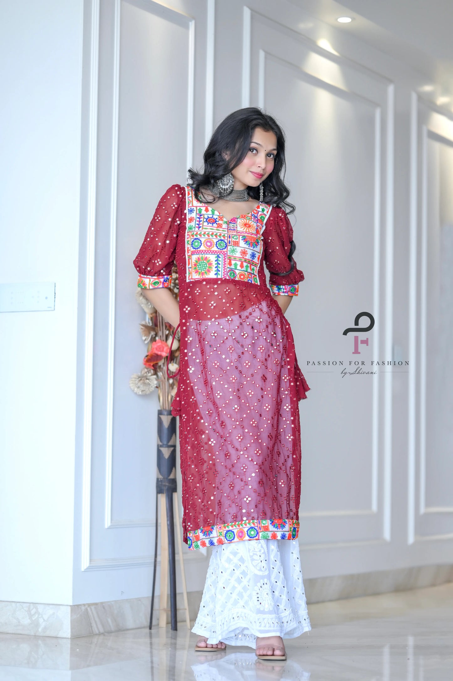 Scarlet Maroon Embroidered Gulnaz Kurta