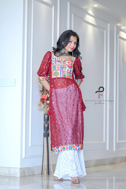Scarlet Maroon Embroidered Gulnaz Kurta