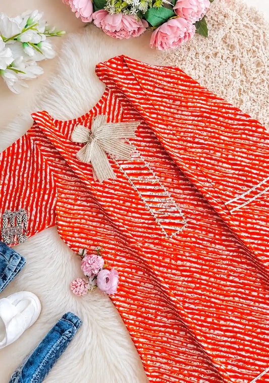 Orange Lehriya Jaipuri Short Kurta