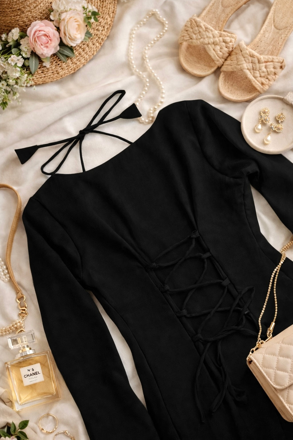 Smoky Black Back Tie Ruffle Set