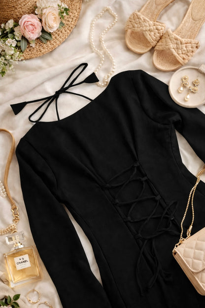 Smoky Black Back Tie Ruffle Set