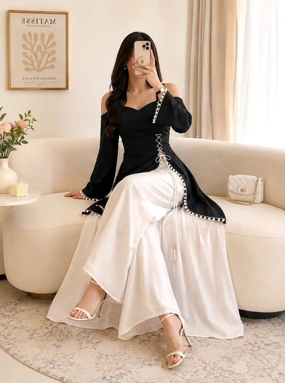 Black Sweetheart Neck Corset Kurti