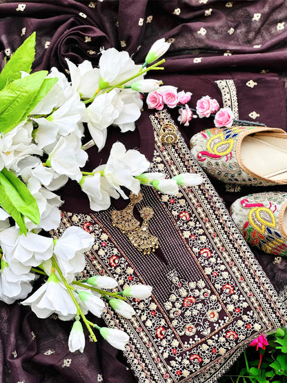 Meher Brown Embroidered Suit Set