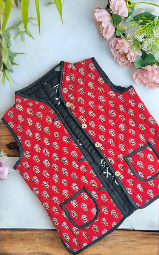Kids Reversible Maroon Jaipuri Jacket