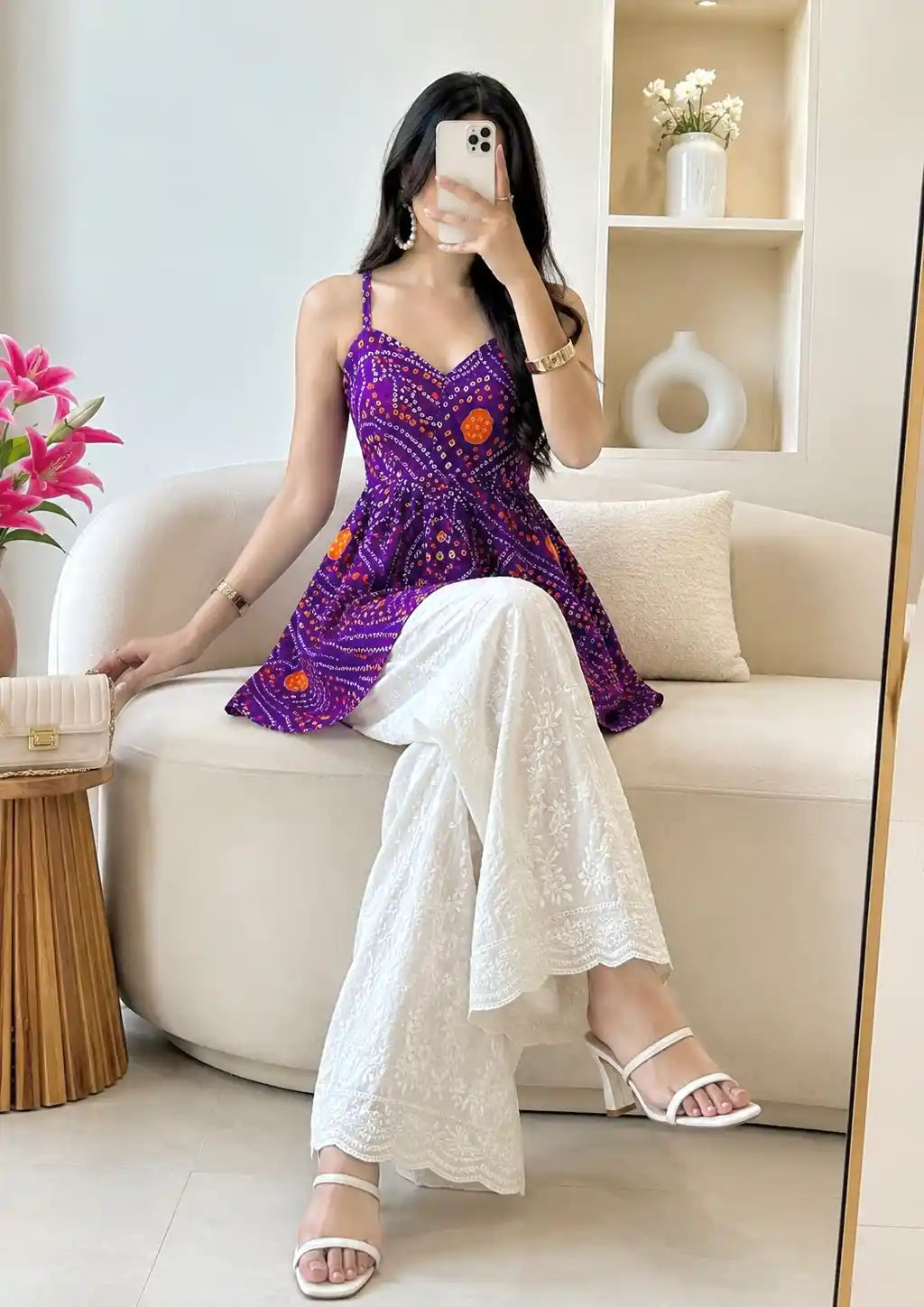 Bloom Purple Bandhej Peplum Top