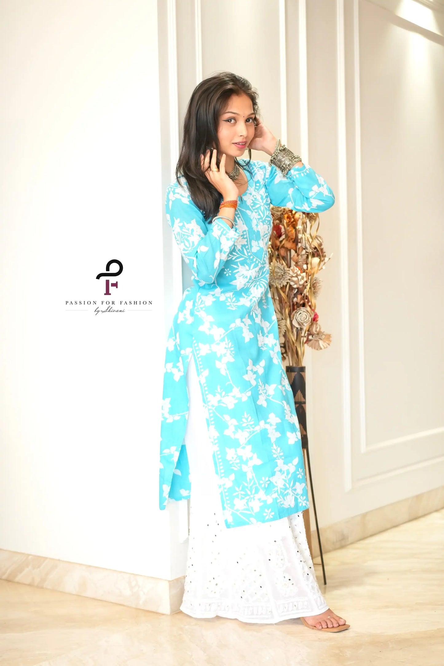 Blush Blue Anokhi Mul Chikan Kurta