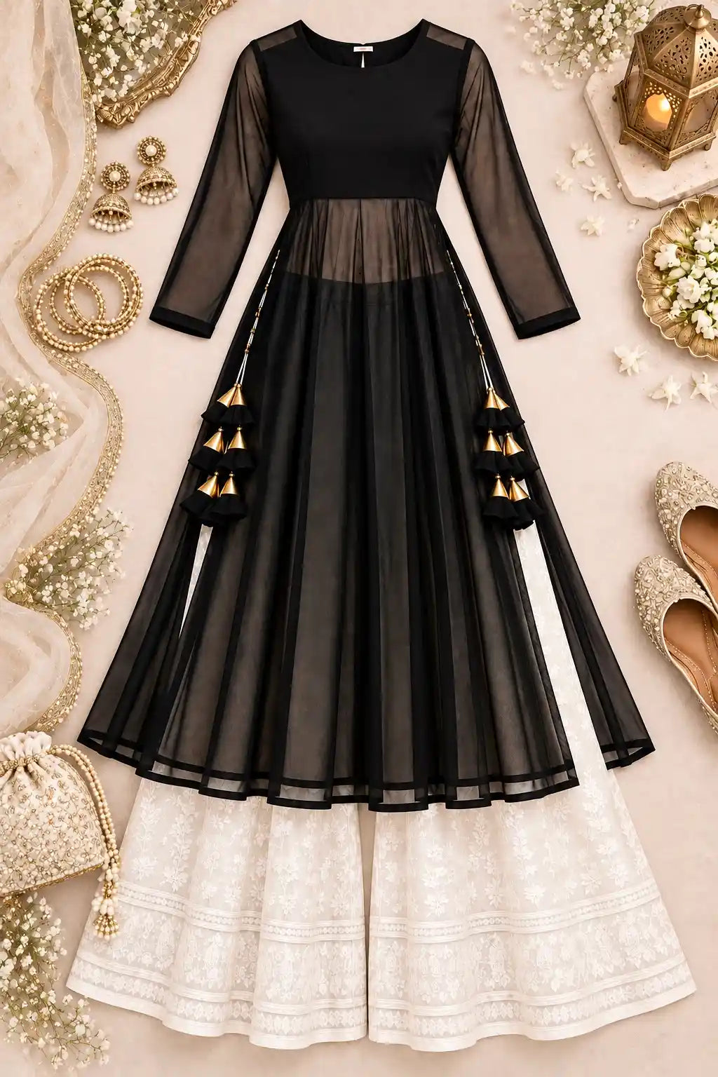 Black Sheer Aura Gulnaz Kurta