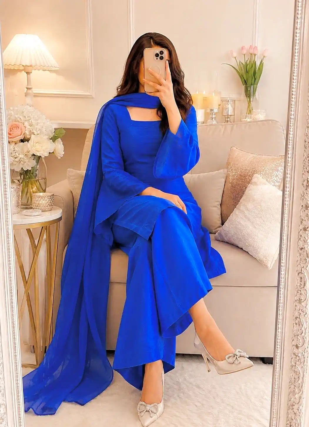 Royal Blue Solid Gulnaz Suit Set