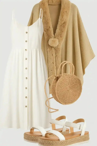 Brown Faux Fur Winter Cape