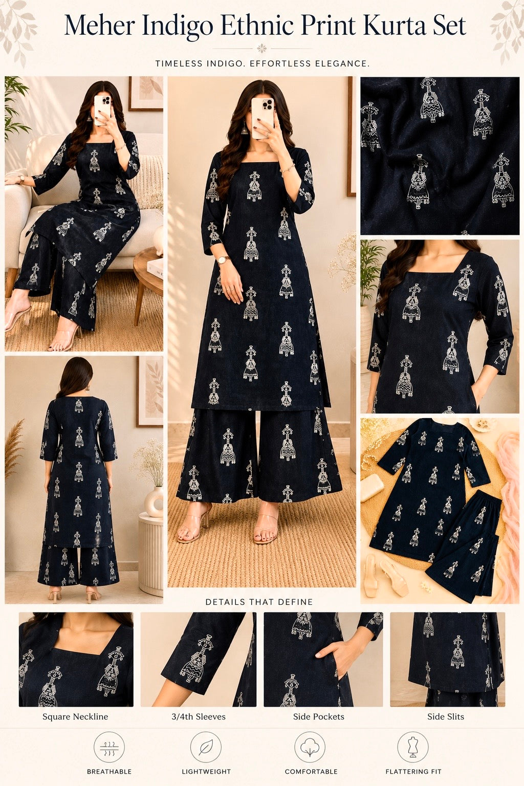 Meher Indigo Ethnic Print Kurta Set