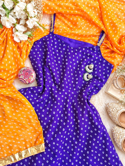 Purple Bandhej Gulnaz Meher Suit