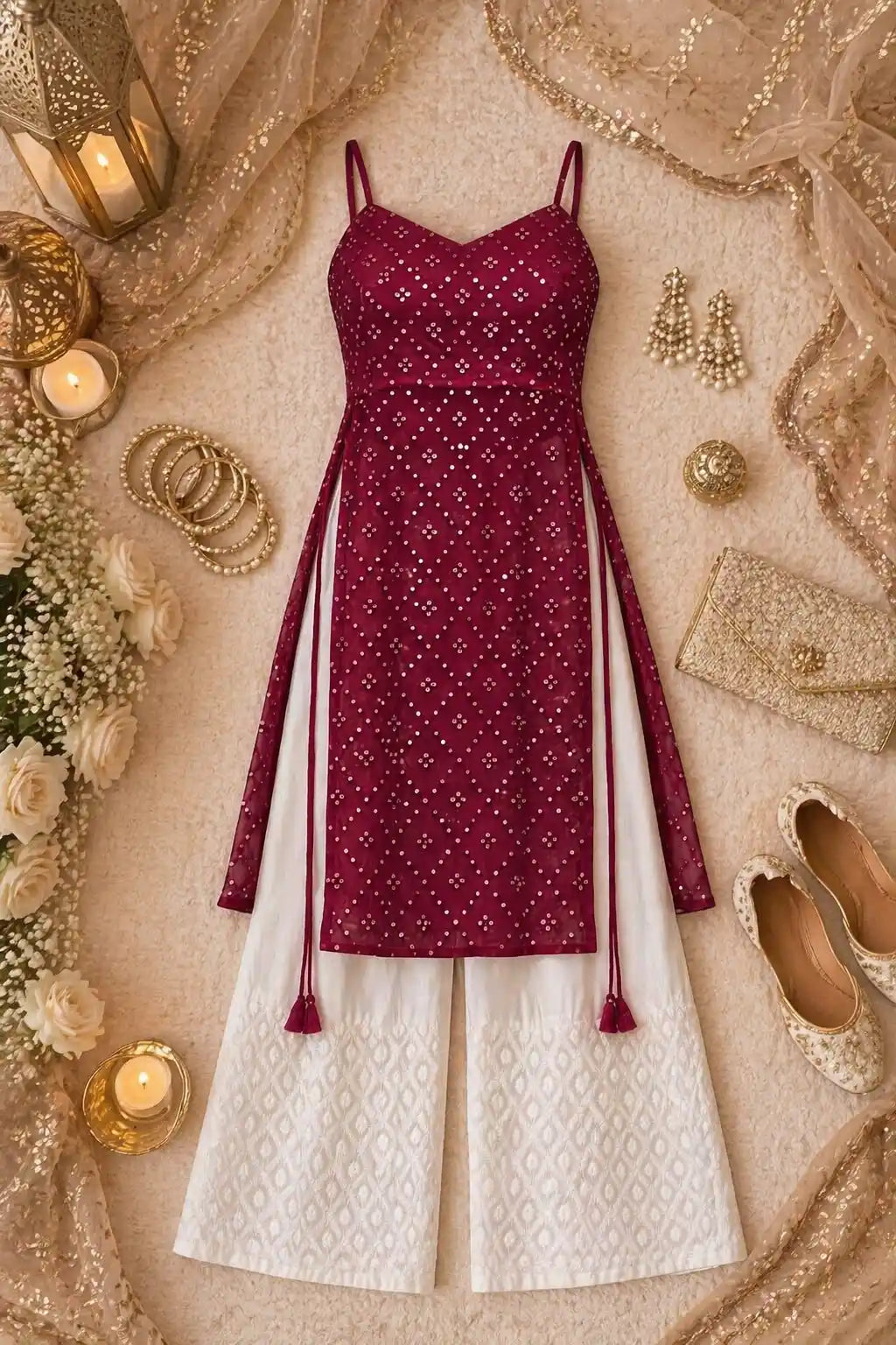 Gulnaz Wine Hand Embellished Kurta