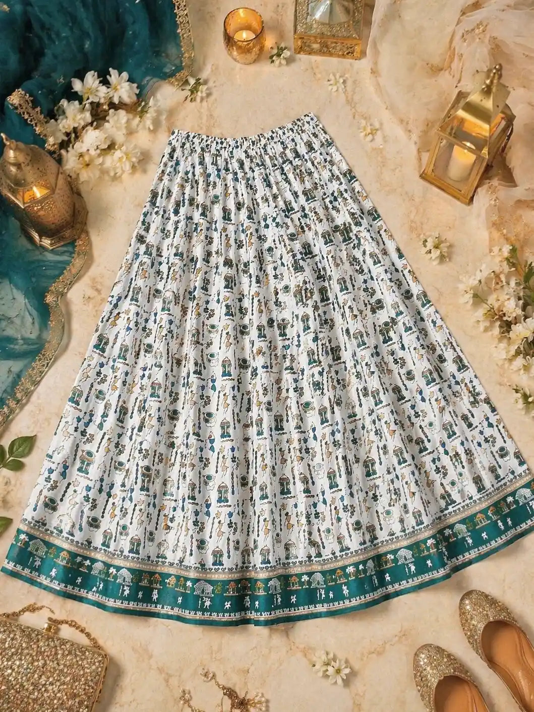 Jaipuri White Worli Twirl Skirt