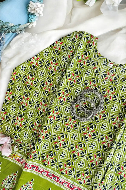 Green Handprinted Short Kurta