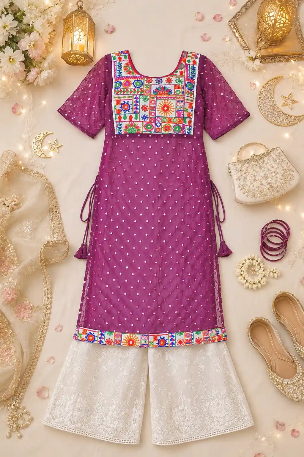 Plum Wine Kutchi Embroidered Gulnaz Kurta
