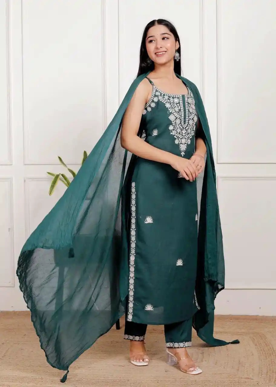 Deep Teal Embroidered Meher Suit