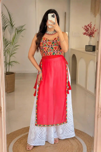 Gamti Red Gulnaz Embroidered Kurta