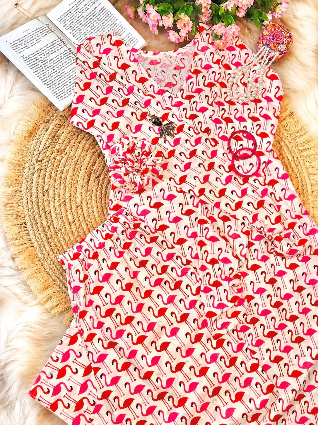 Meher Boho Flamingo Print Ethnic Set