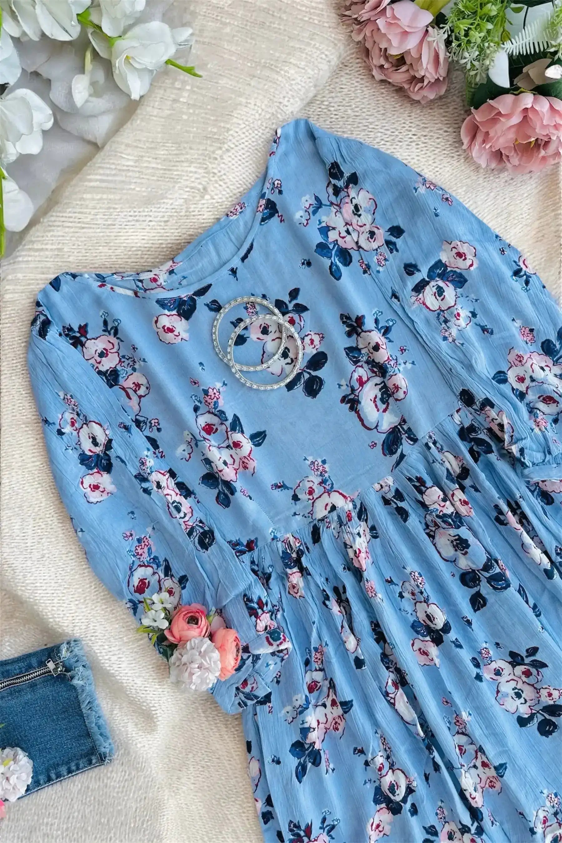 Asul Blue Floral Daisy Peplum Top - Passion for Fashion by Shivani