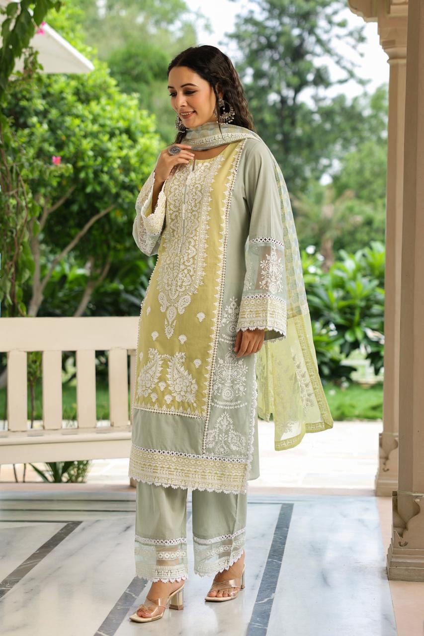 Pastoral Green Meher Embroidered Suit Set