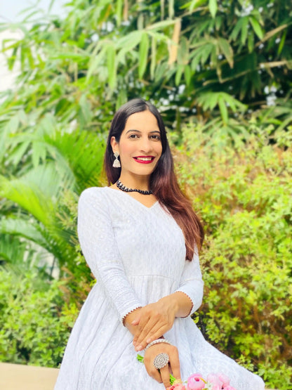 Pearl White Sequence Gulnaz Kurta