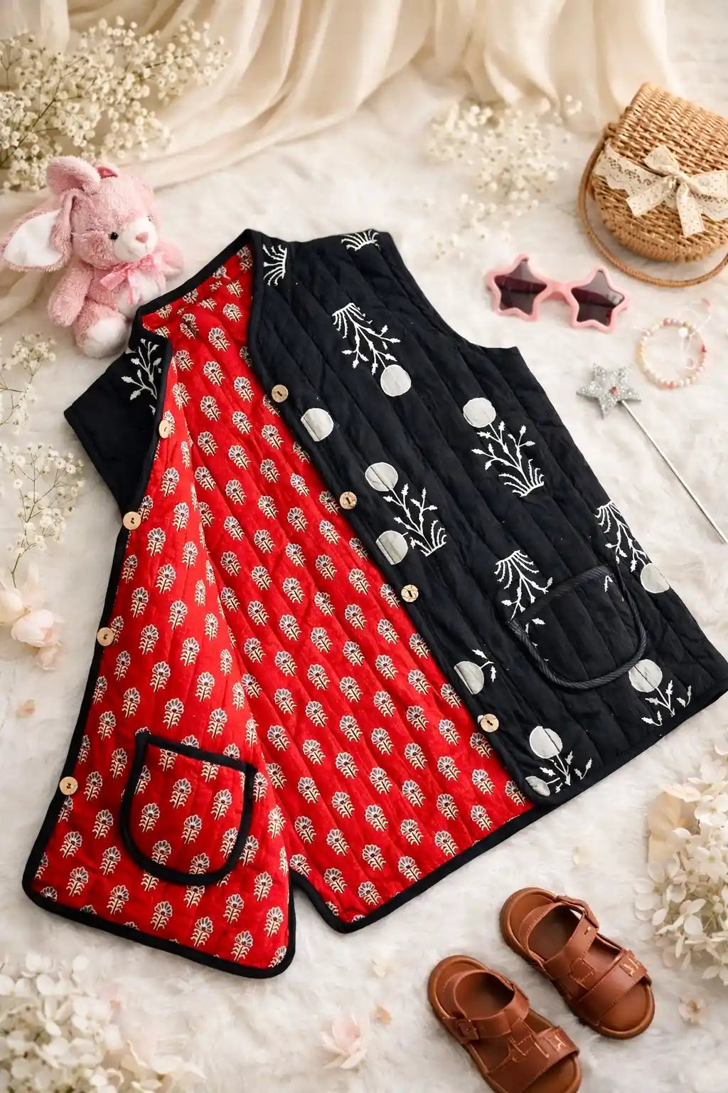 Kids Reversibe Black Jaipuri Jacket
