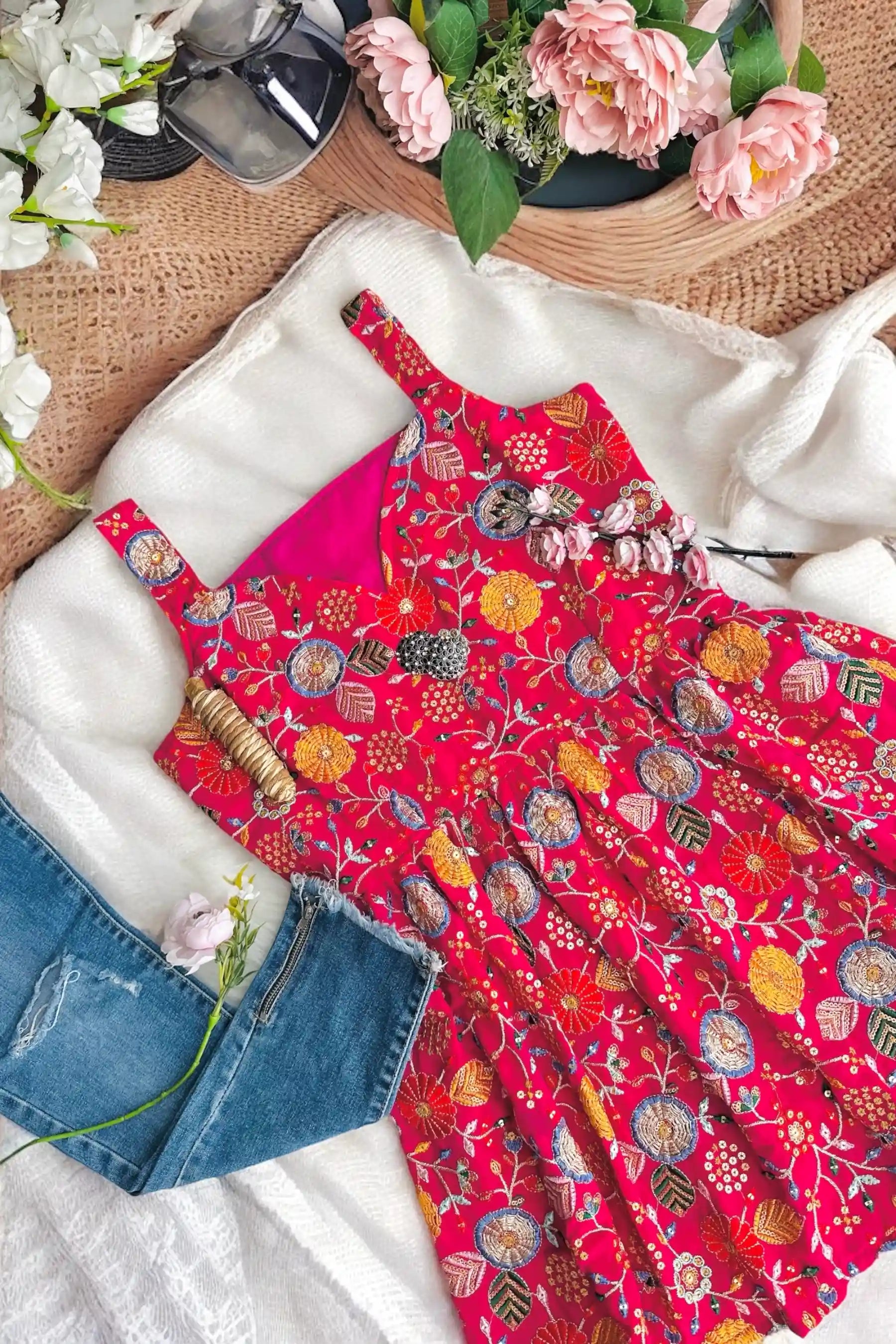Rosy Pink Gulnaz Embroidered Peplum