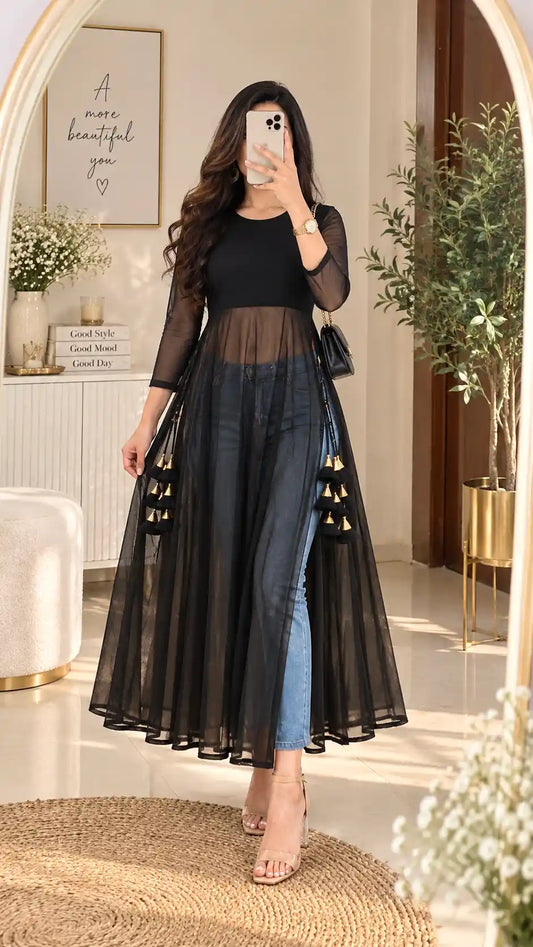 Black Sheer Aura Gulnaz Kurta