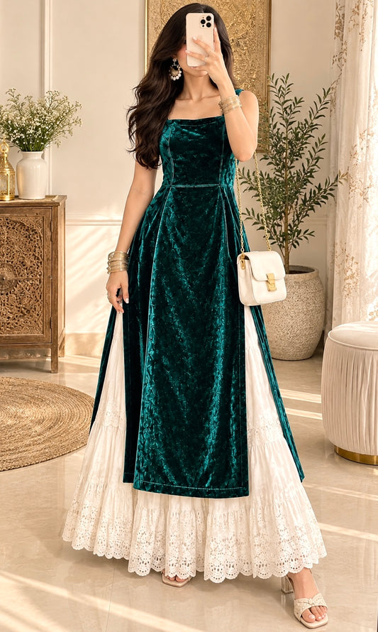 Royal Green Velvet Gulnaz Kurta