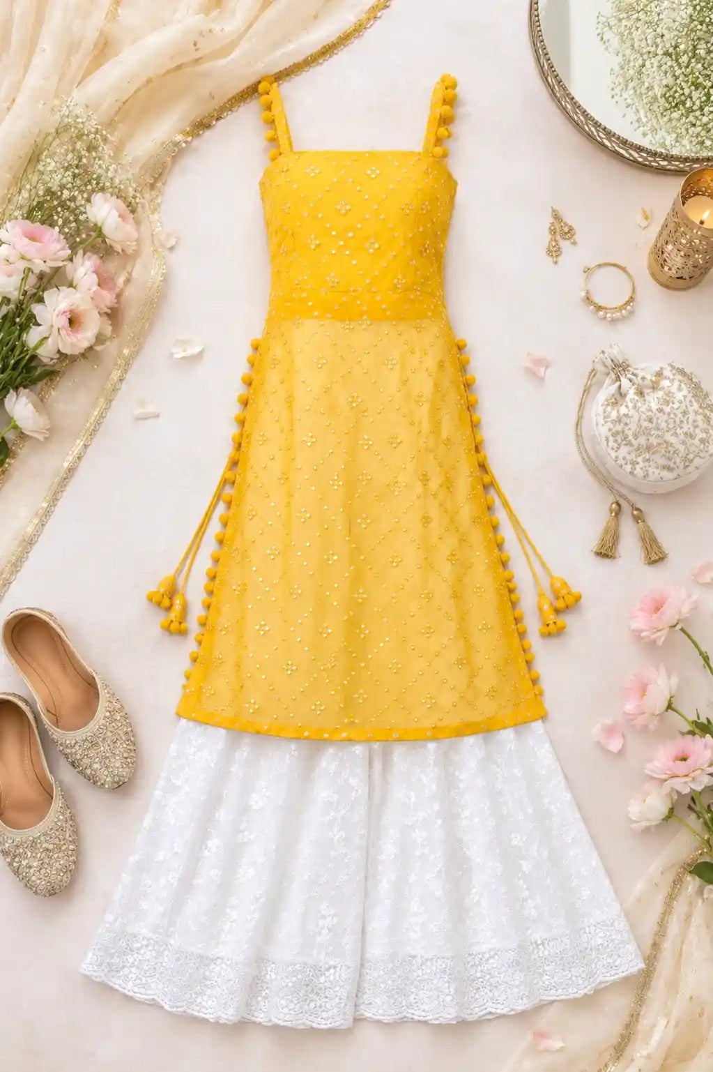 Shimmer Yellow Embroidered Gulnaz Kurta