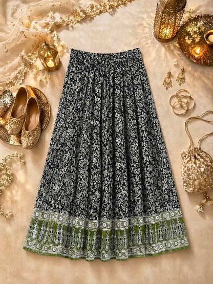 Kalamkari Black Jaipuri Twirl Skirt