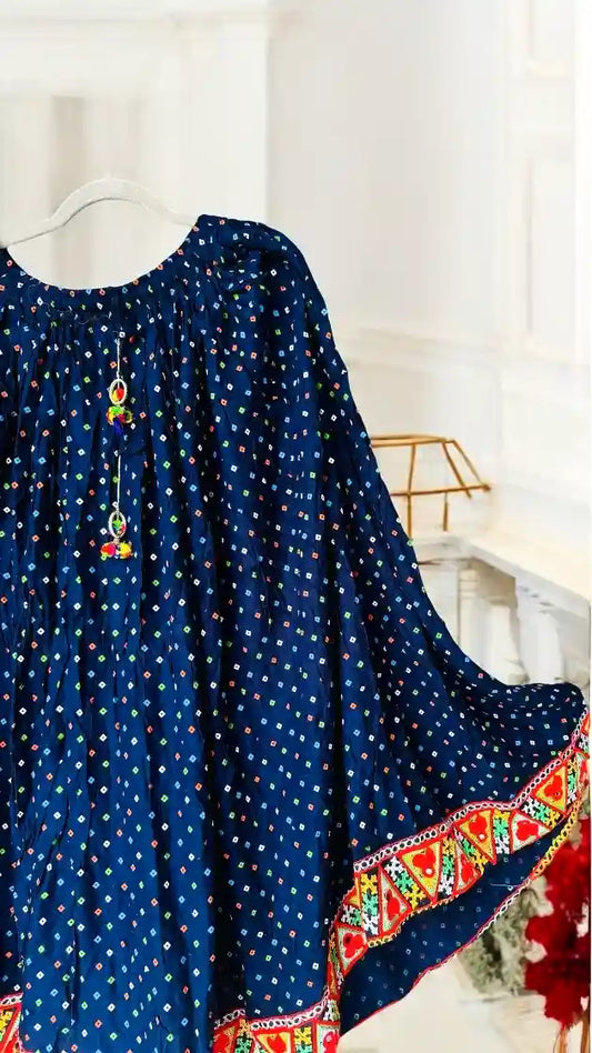 Blue Bandhej Jaipuri Skirt
