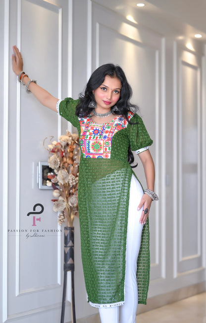 Verdant Green Embroidered Gulnaz Kurta